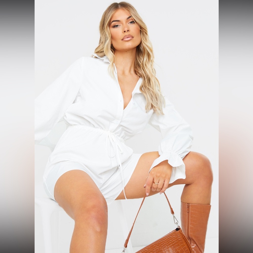 White Frill Sleeve Shirt Romper
